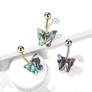 NEW! Abalone Shell Covered Butterfly Steel Belly Rings